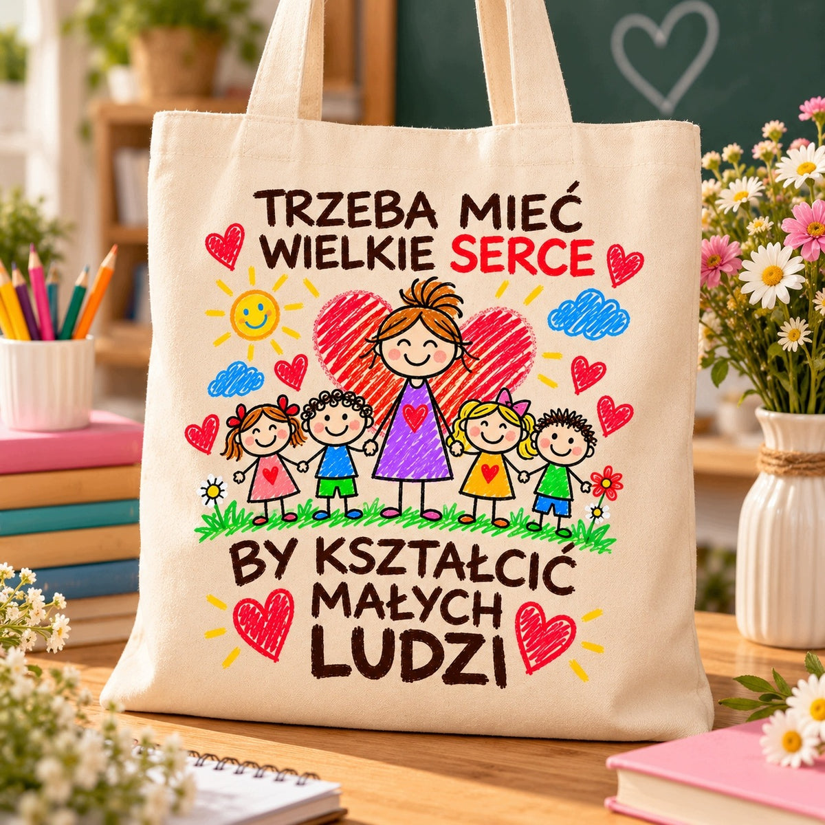 Zestaw dla nauczyciela: kubek + torba – „Trzeba mieć wielkie serce”