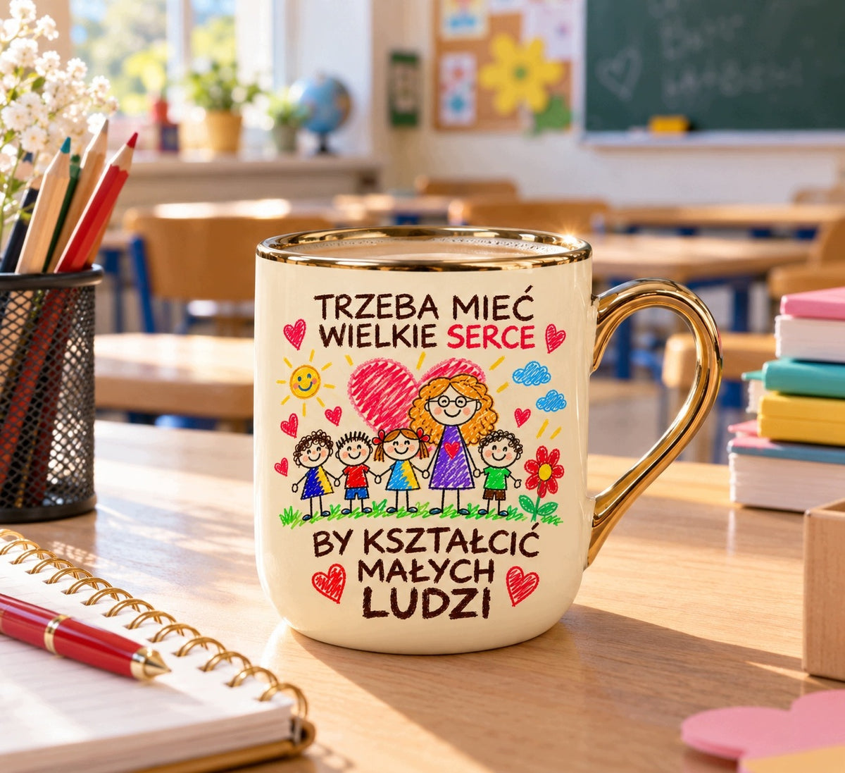 Zestaw dla nauczyciela: kubek + torba – „Trzeba mieć wielkie serce”