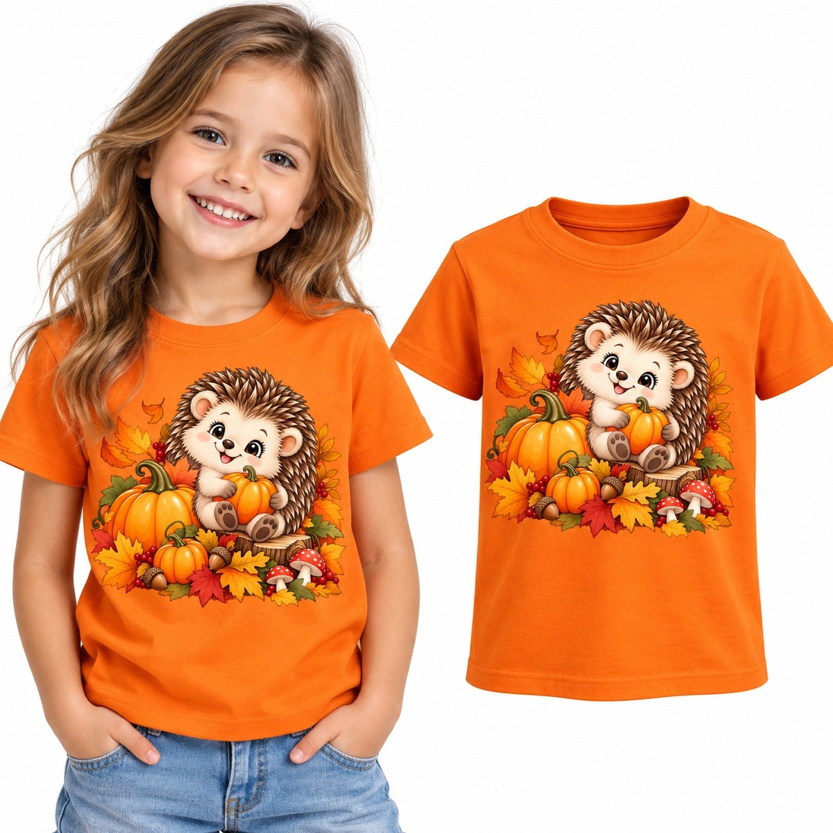 Koszulka na Dzień Dyni dla dziecka pomarańczowa jeżyk halloween